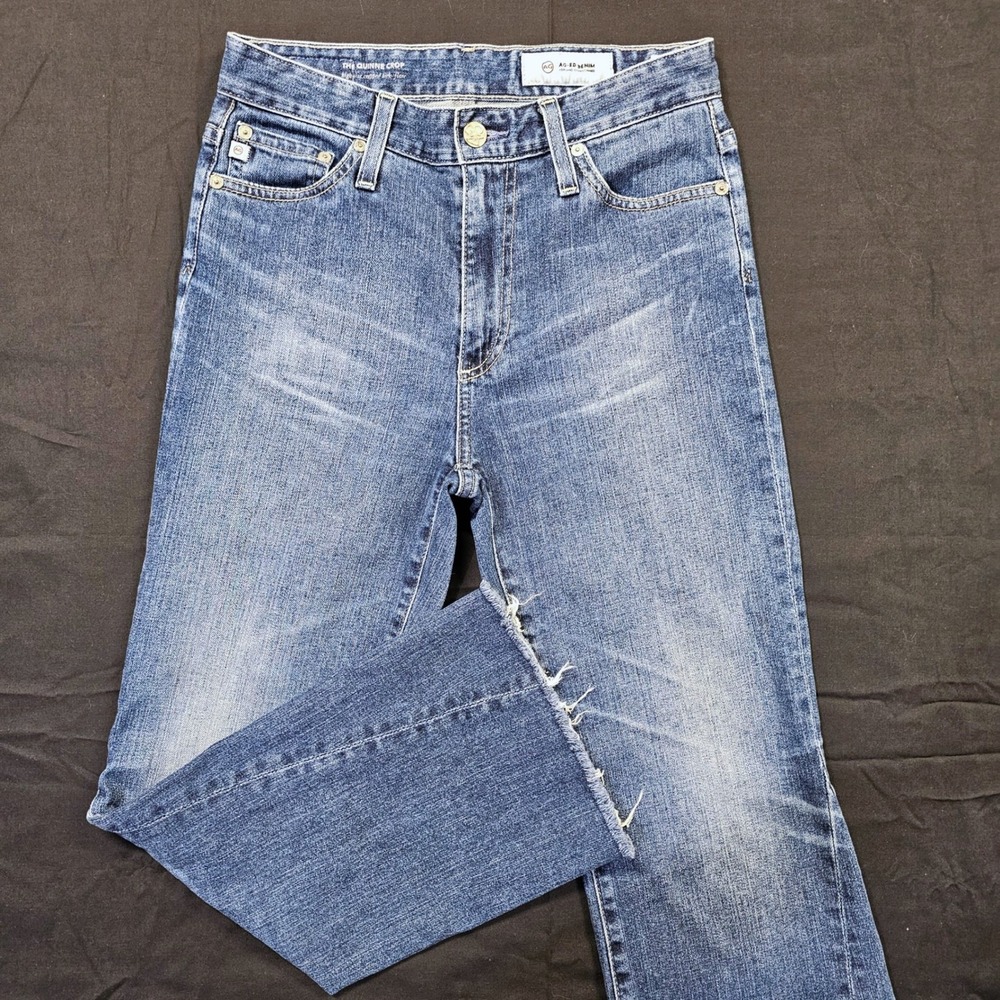AG Adriano Goldschmied The Quinne Crop High Rise Kick Flare Jeans Blue Denim 27